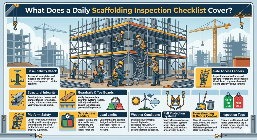 What Should Be on Your Scaffolding Checklist for Construction Sites in Saudi Arabia? 1 What does a daily scaffolding inspection checklist cover