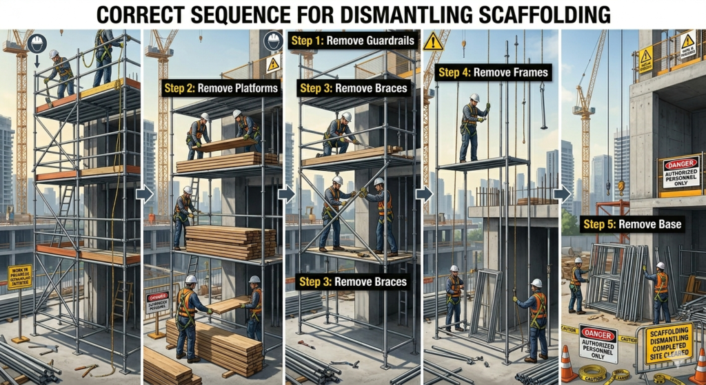 What is the Correct Sequence for Dismantling Scaffolding